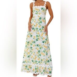 LunaJany Women's Classy Sleeveless Lemon Print Maxi Dress Size M. I#77